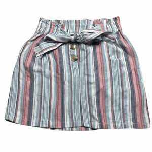 ANGIE Women’s Multicolor Striped Paperbag Tie Belt Rayon Mini Skirt Size XL